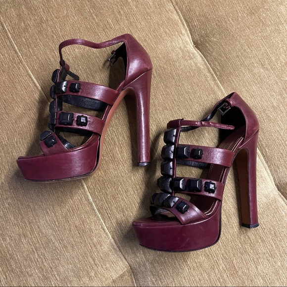 Alaia Shoes - ALAIA Platform Burgundy Leather Sandals Sz 36